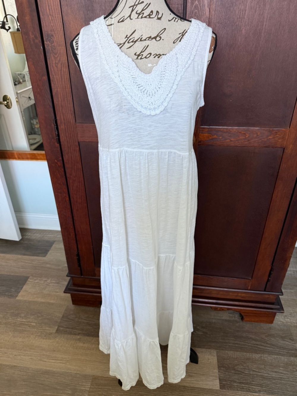 White Crochet V-Neck Maxi Dress
